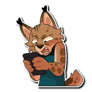 📱 рысь, телефон, животное, стикер, мультик, выражение, обеспокоен telegram sticker
