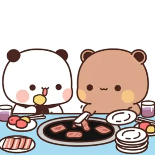💟 fofo, panda, urso, comendo, desenho animado, jantar, comida telegram sticker