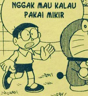 🤷‍♂ Doraemon, Nobita Doraemon NGGAK MAU KALAU
PAKAI MIKIR doraemon, nobita, cartoni animati, manga, anime whatsapp sticker
