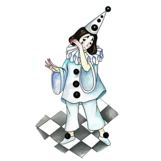 😥 palhaço, triste, pierrot, arlequim, lágrimas, chorando, mímico, branco telegram sticker