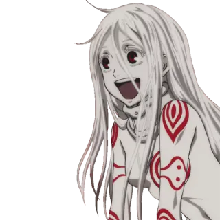 😃 Shiro Deadman Wonderland Anime, Charakter, Weißes Haar, Lächeln, Rote Augen telegram sticker