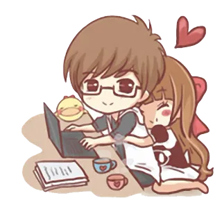 ❤ Paar, Liebe, Cartoon, Süß, Beziehung, Laptop, Umarmung telegram sticker