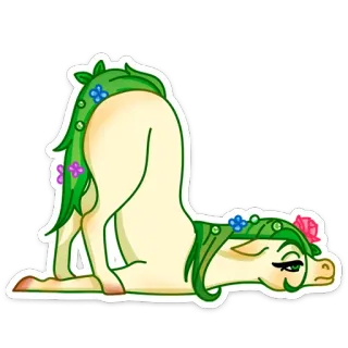 🫠 cheval, animal, dessin animé, drôle, humour, feuilles, fleurs telegram sticker