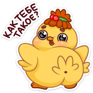 🍑 КАК ТЕБЕ ТАКОЕ? poussin, mignon, dessin animé, animal, oiseau, jaune, russe telegram sticker