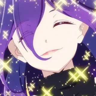 🖤 Anime, Cartoon, lila Haare, lächelnd telegram sticker