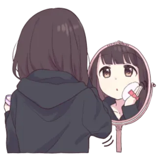 😶 Аниме, Девушка, Зеркало, Макияж, Милый telegram sticker