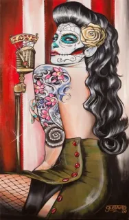 😌 caveira mexicana, tatuagem, dia de los muertos, calavera, pin-up, arte, mulher whatsapp sticker