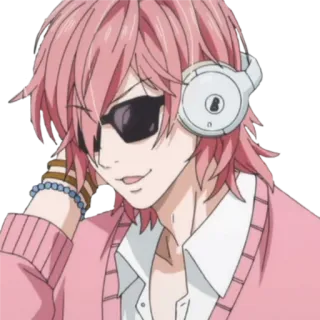 🎧 Anime, Pelo rosa, Auriculares, Gafas de sol, Dibujo animado, Personaje telegram sticker
