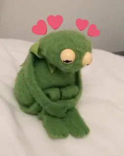😳 green, creature, doll, cute, hearts telegram sticker