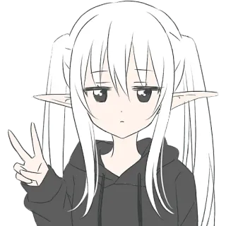 ✌️ Anime, Elfo, Segno di pace, Carino, Cartone animato telegram sticker