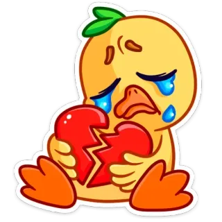 💔 triste, coração partido, pato, chorando, emoji, desenho animado telegram sticker