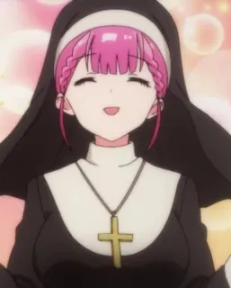 ✝ Anime, Nữ tu, Tôn giáo, Nhân vật, Tóc hồng, Manga telegram sticker