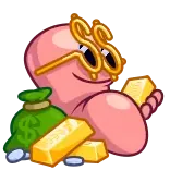 🤑 червь, золото, деньги, очки, мультфильм telegram sticker