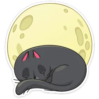 🌕 gato, luna, dormilón, dibujos animados, pegatina, animal, noche telegram sticker