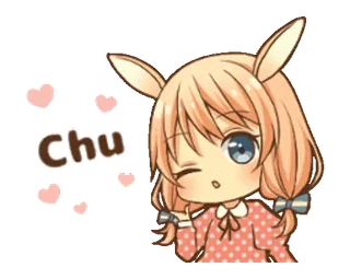 😉 Chu Anime, Fofo, Coelho, Kawaii, Beijo, Garota whatsapp sticker
