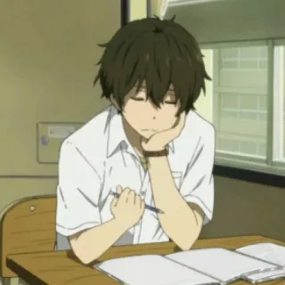 🥑 アニメ, 男の子, 座り, 勉強, 机, 学生 telegram sticker