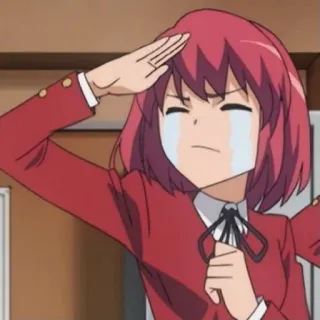 ❤️ anime, girl, crying, salute, uniform, red hair telegram sticker