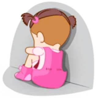 😔 triste, chica, dibujo animado, niño/a, sentado/a, solo/a whatsapp sticker