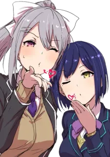 😘 anime, kiss, heart, school uniform, lesbian telegram sticker