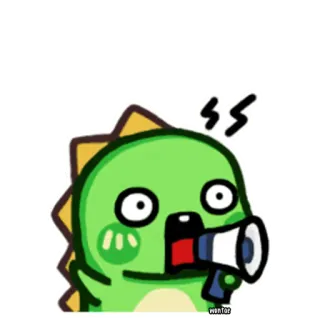 😵 恐龙, 卡通, 扩音器, 可爱, 动物, 绿色 whatsapp sticker