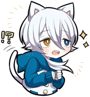 ⁉ !?
 Anime, Kocia dziewczyna, Kawaii, Chibi, Słodkie, Naklejka telegram sticker