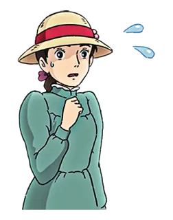 😧 Sophie Hatter Howl's Moving Castle Аниме, Мультфильм, Персонаж, Девушка, Софи Хаттер, Ходячий замок, Встревоженная, Пот telegram sticker