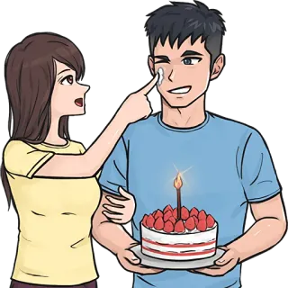 🧁 커플, 생일, 케이크, 축하, 행복, 사랑, 만화 telegram sticker