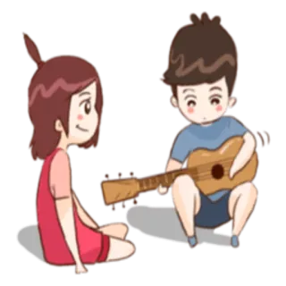 💑 couple, musique, guitare, dessin animé, amour, relation telegram sticker