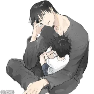 🖤 @HAWKS Anime, Abbraccio, Padre, Figlio, Emozionale, Amore whatsapp sticker