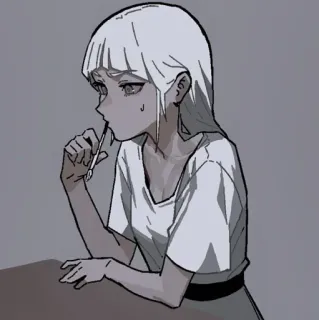 ⛓ アニメ, 女の子, 悲しい, 白い髪, 物思い, 女性, 考えている telegram sticker