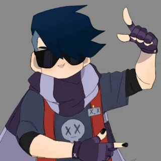 😎 Edgar Brawl Stars Edgar, Brawl Stars, Dessin animé, Personnage, Écharpe, Lunettes de soleil, Gants, Crâne telegram sticker