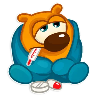 😷 malato, influenza, raffreddore, termometro, orso, cartone animato telegram sticker