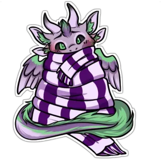 🥶 龙, 围巾, 可爱, 紫色, 冬天, 生物, 卡通, 毛茸茸 whatsapp sticker