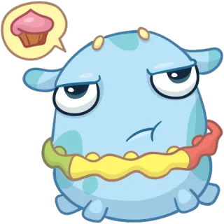😤 monstre, cupcake, bleu, dessin animé, mignon, rêve, nourriture whatsapp sticker