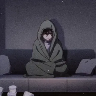 😒 Anime, Coperta, Divano, Triste, Isolato, Notte telegram sticker