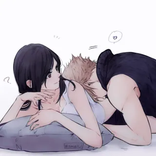 🥢 anime, couple, love, relationship, affection, bed, pillow, romance telegram sticker