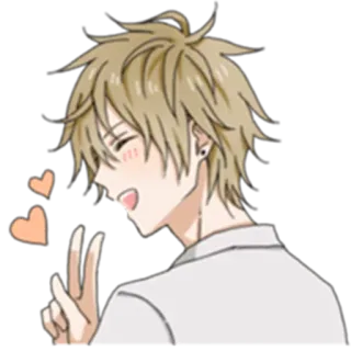 ✌ anime, cartoon, peace sign, hearts, cute, character, boy telegram sticker