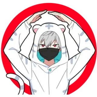 🙆 애니메이션, 호랑이 후드티, 귀여운, 캐릭터, 마스크, 동물 후드티 telegram sticker