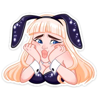 😔 зайчик, девушка, аниме, стикер, женщина, уши, милый whatsapp sticker