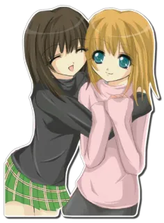 ❤ anime, amizade, meninas, desenho animado, abraçando telegram sticker