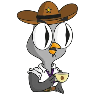 😱 cartoon, owl, coffee, sheriff, hat telegram sticker