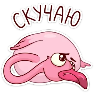 😞 СКУЧАЮ 火烈鸟, 难过, 可爱, 卡通, 贴纸, 鸟, 动物, 想你 telegram sticker
