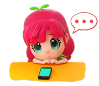 🙁 dessin animé, attente, fille, ennuyée, téléphone, mignon whatsapp sticker