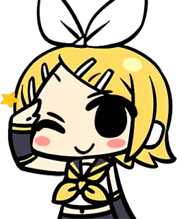 👌 Kagamine Rin Аниме, Вокалоид, Кагамине Рин, Чиби, Милый, Желтый, Подмигивание telegram sticker