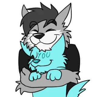 ❤ YOU furry, anthropomorphic, dog, hug, cute, cartoon telegram sticker