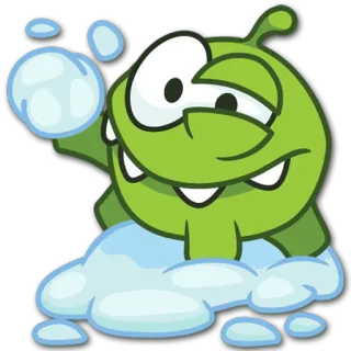 😆 Om Nom Cut the Rope 옴 놈, 컷 더 로프, 비디오 게임, 캐릭터, 만화, 초록색, 괴물, 귀여운 telegram sticker