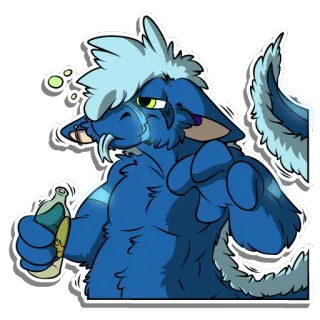 🍾 Furry, Anthro, Monster, Blau, Alkohol, Party whatsapp sticker