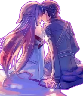 💜 Anime, Baiser, Romance, Couple, Amour, Affection, Art numérique, Illustration whatsapp sticker