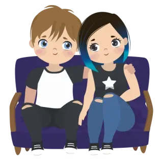 ❤️ Cartone animato, Coppia, Amore, Amici, Seduto, Divano telegram sticker