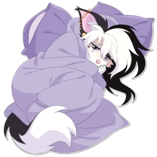 😞 furry, cat, blanket, cozy, crying, sad, anthropomorphic whatsapp sticker